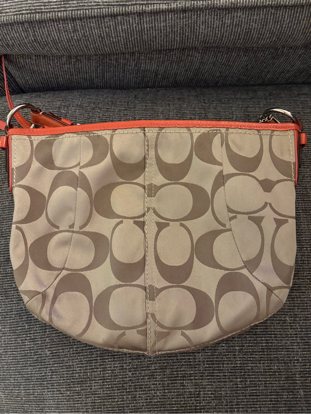 Coach K0868-12675 Signature Metallic Khaki Jacquard Orange Leather Shoulder Bag - Picture 5 of 16